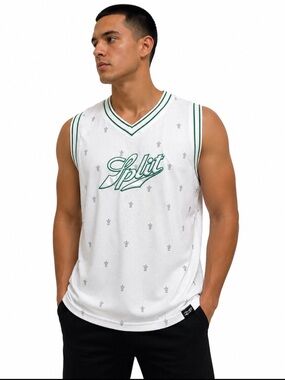 split White and Green Mesh Sleeveless Jersey